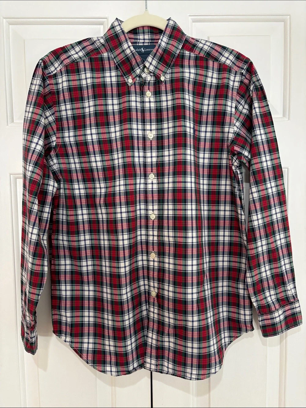 Ralph Lauren Multicolor Tartan Plaid Button-Down Shirt Boys Size L (14-16) EUC